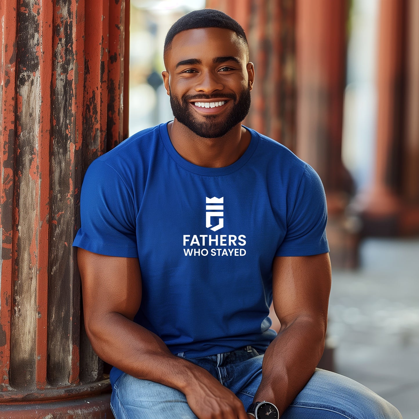 FATHERS WHO STAYED LOGO TEE - ROYAL BLUE